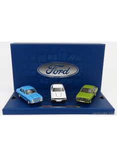   Corgi - Ford England Coffret Box Set 3X 1970S Ford Rs Collection - Escort Mki Rs 2000 1974 - Capri Mki Rs 3100 1971 - Escort Mkii Rs 2000 1976 Olympic Blue - Diamond White - Java Green