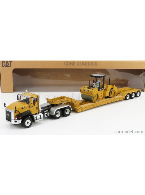 Dm-Models - Caterpillar Cat660 Truck With Trailer + Catcb534D Rullo Vibrante Monotamburo - Schiacciasassi - Stone Crusher Roll - Utility Compactor Yellow Black