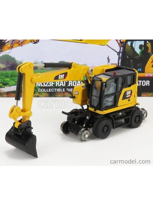 Dm-Models - Caterpillar Catm323F Escavatore Gommato Su Rotaie Ferroviarie - Tractor Hydraulic Excavator Scraper Yellow Black