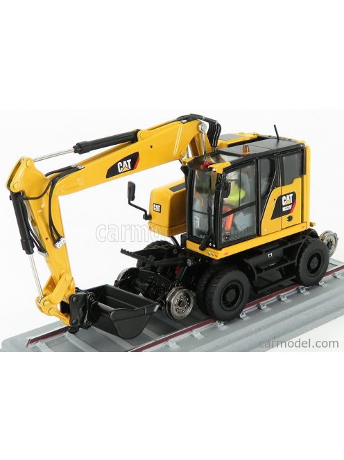 Dm-Models - Caterpillar Catm323F Escavatore Gommato Su Rotaie Ferroviarie - Tractor Hydraulic Excavator Scraper Yellow Black