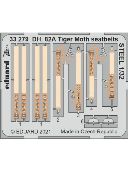 Eduard - DH. 82A Tiger Moth seatbelts STEEL 1/32 for ICM