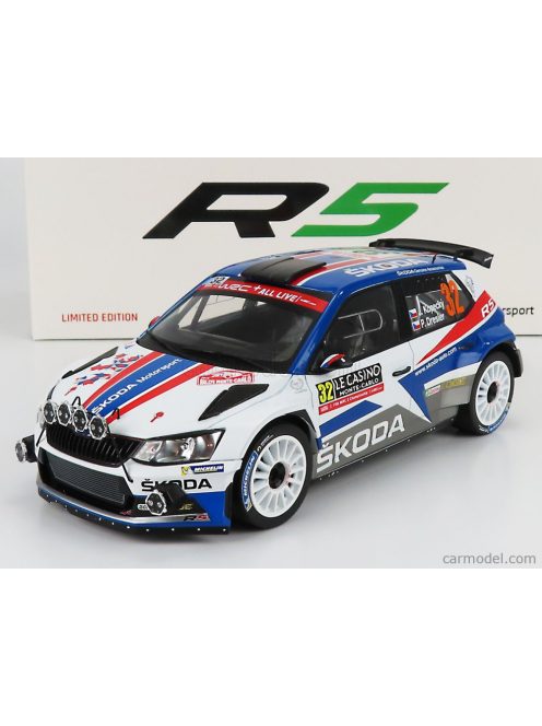 Foxtoys - Skoda Fabia R5 Team Skoda Motorsport (Night Version) N 32 Winner Rally Montecarlo 2018 J.Kopecky - P.Dresler White Blue Red