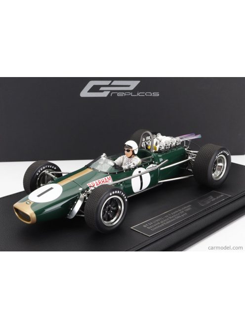 Gp-Replicas - Brabham F1 Bt24 Repco N 1 2Nd Mexico Gp (With Pilot Figure) 1967 Jack Brabham - Con Vetrina - With Showcase Green Gold