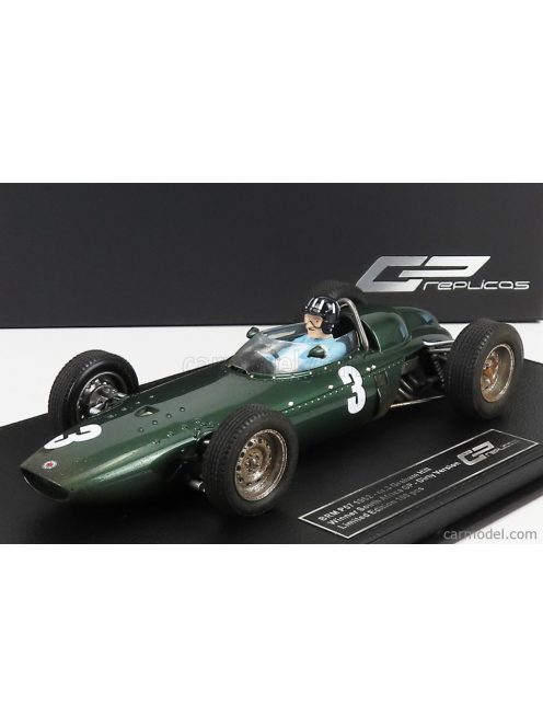 Gp-Replicas - Brm F1 P57 Brm Team N 3 Winner South Africa World Champion (With Pilot Figure - Dirty Version) 1962 Graham Hill - Con Vetrina - With Showcase Green Met