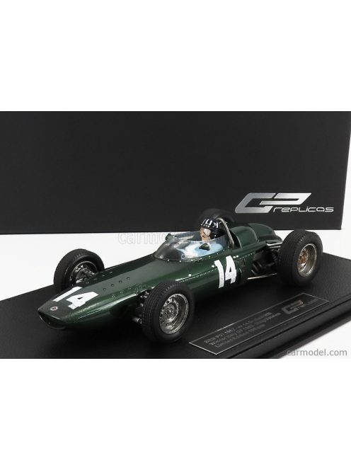 Gp-Replicas - Brm F1 P57 Brm Team N 14 Winner Italian Gp Monza World Champion (With Pilot Figure - Dirty Version) 1962 Graham Hill - Con Vetrina - With Showcase Green Met