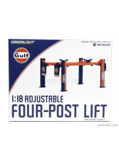   Greenlight - Accessories Gulf Garage Set Officina - Ponte Sollevatore Auto - Four Post Lift Orange Blue