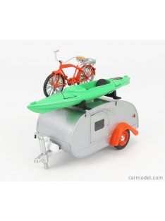   Greenlight - Trailer Teardrop With Bicycle And Kayak Boat Roulotte 1960 Silver Red Green