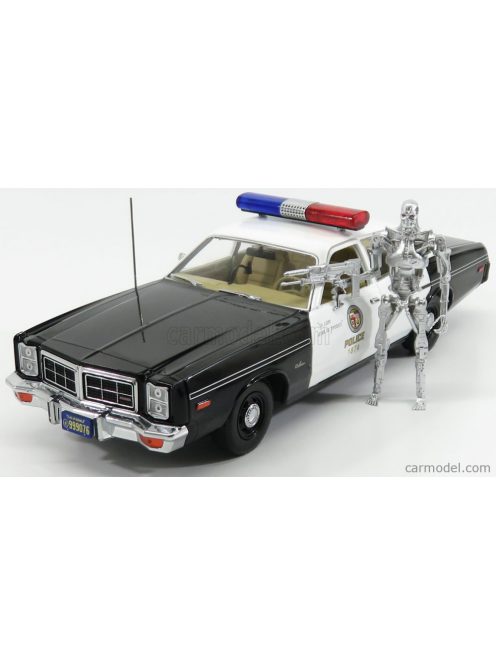 Greenlight - Dodge Monaco Police 1977 With T-800 Endoskeleton Figure - The Terminator 1 1984 Black White