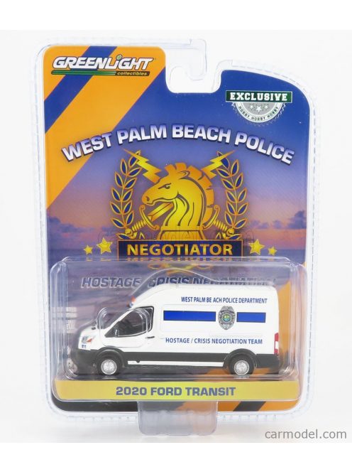 Greenlight - Ford England Transit Van Lwb High Roof West Palm Beach Florida Police Department Hostage-Crisis Negotiation Team 2020 White