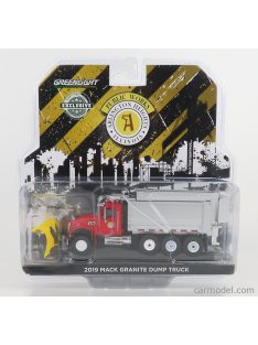   Greenlight - Mack Granite Dump Truck Cassone Ribaltabile 4-Assi 2019 - Spazzaneve - Snowplow Red Silver