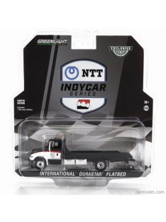   Greenlight - International Durastar 4400 Flatbed Truck Carro Attrezzi Ntt Indycar Series - Wrecker Road Service 2023 White Black