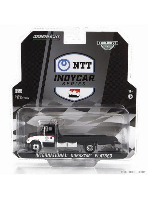 Greenlight - International Durastar 4400 Flatbed Truck Carro Attrezzi Ntt Indycar Series - Wrecker Road Service 2023 White Black