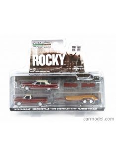   Greenlight - Chevrolet C-10 Pick-Up 1972 With Trailer + Cadillac Sedan Deville 1973 - Rocky I Movie Red White