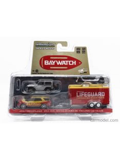   Greenlight - Ford Usa Explorer 2016 + Jeep Wrangler Rubicon 2013 With Trailer Lifeguard Yellow Red Silver