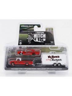   Greenlight - DODGE D-100 PICK-UP 1980 WITH TRAILER + SUPER CHARGER 1986 RED WHITE