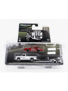   Greenlight - CHEVROLET C-30 PICK-UP CUSTOM DELUXE 1986 WITH TRAILER + MONTE CARLO SS N 25 RACING 1986 WHITE RED