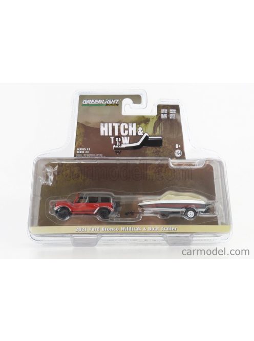 Greenlight - Ford Usa Bronco Wildtrack With Trailer + Boat 2021 Red Black