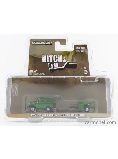 Greenlight - Nissan Patrol With 1/4 Ton Cargo Trailer 1972 Green