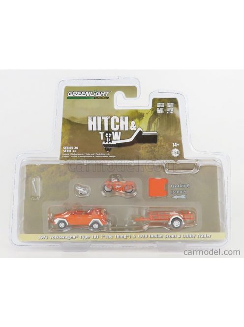 Greenlight - Volkswagen Type 181 1973 With Trailer + Motorcycle Indian Scout 1920 Orange White