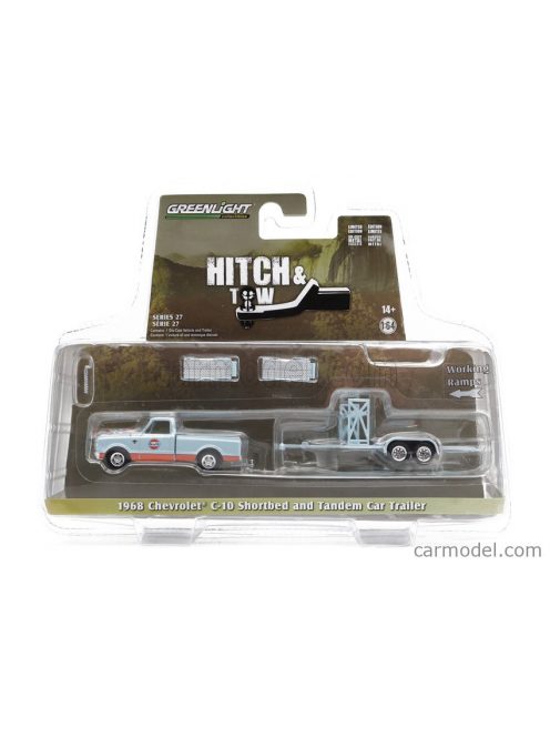 Greenlight - Chevrolet C-10 Pick-Up Gulf 1968 With Trailer Car Transporter Light Blue Orange