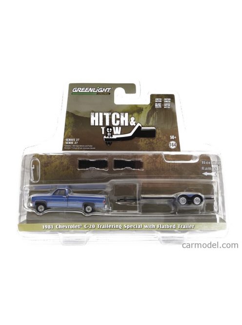 Greenlight - Chevrolet C-20 Pick-Up 1981 With Trailer Car Transporter Blue Met