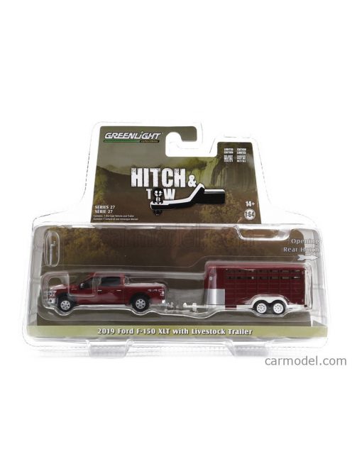 Greenlight - Ford Usa F-150 Xlt Pick-Up 2019 With Livestock Trailer Red Silver