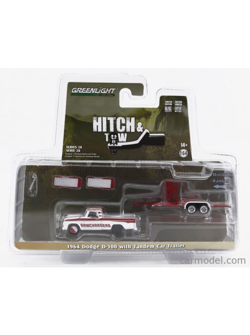 Greenlight - Dodge D-100 Pick-Up Ramchargers 1964 With Trailer Car Transporter White Red