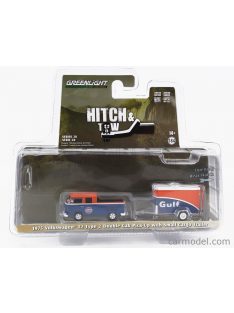   Greenlight - Volkswagen T1 Type 2 Pick-Up Double Cabine Gulf 1975 With Trailer Car Transporter Blue Orange