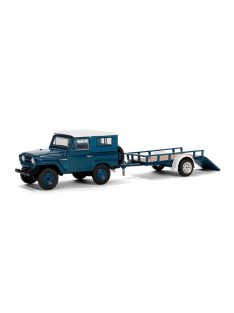   Greenlight - 1:64 1961 Nissan Patrol Hard Top with Utility Trailer – Blue & White Solid Pack - Hitch & Tow Series 31 - GreenLight