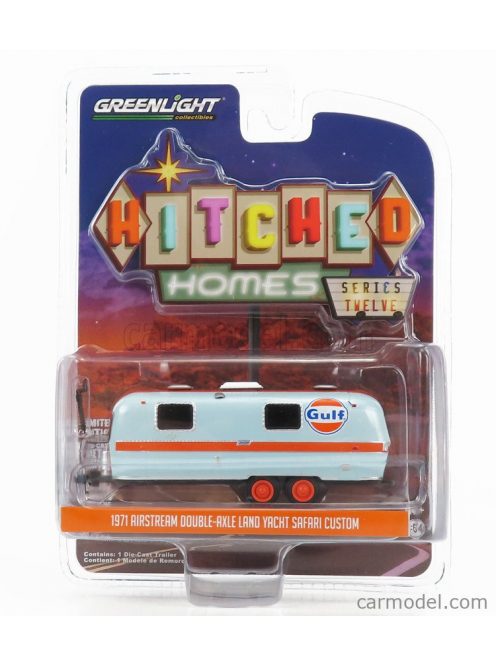 Greenlight - Trailer Airstream Land Yacht Safari 2-Assi Gulf Oil Roulotte 1972 Light Blue Orange