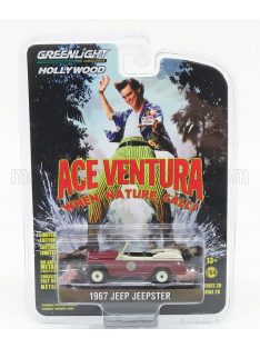   Greenlight - WILLYS JEEPSTER CABRIOLET 1967 - WHEN NATURE CALLS - ACE VENTURA - MOVIE 1995 RED CREAM