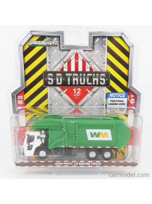 Greenlight - Mack Granite Refuse Truck Cassone Ribaltabile 4-Assi Trasporto Rifiuti 2020 White Green