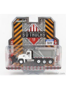   Greenlight - Mack Granite Dump Truck Cassone Ribaltabile 4-Assi 2019 - Spazzaneve - Snowplow White Silver