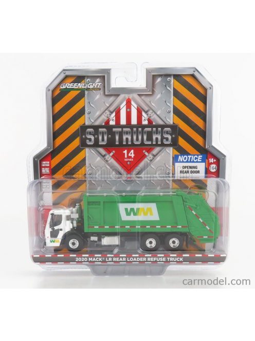 Greenlight - Mack Lr Rear Refuse Truck Cassone Ribaltabile 3-Assi 2020 - Trasporto Rifiuti White Green