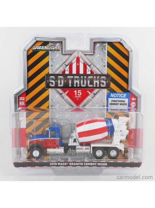 Greenlight - Mack Granite Truck Cement Mixer Betoniera 3-Assi 2019 Blue Red White