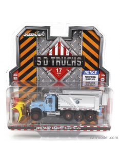   Greenlight - Mack Granite Dump Truck Cassone Ribaltabile 4-Assi 2019 - Spazzaneve - Snowplow Light Blue Silver