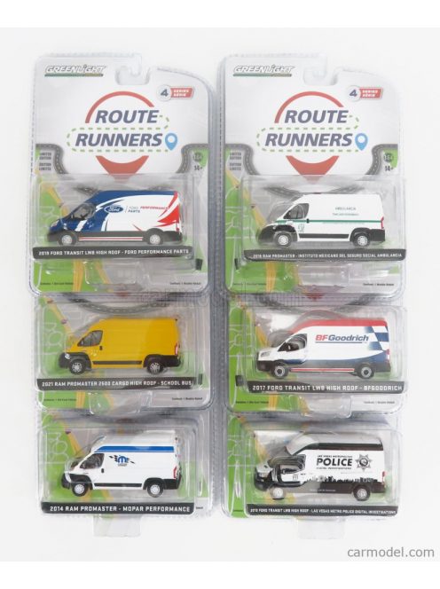 Greenlight - Dodge Set Assortment 6 Pieces - Ram Promaster Mopar Van 2014 - 2500 Van 2021 - Ram Ambulance 2018 - Ford England Transit Van Ford Parts 2019 - Transit Van Bfgoodrich 2017 - Transit Van Police 2019 Various