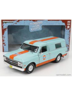   Greenlight - Chevrolet C-10 Pick-Up Closed Camper Gulf 1968 Light Blue Orange