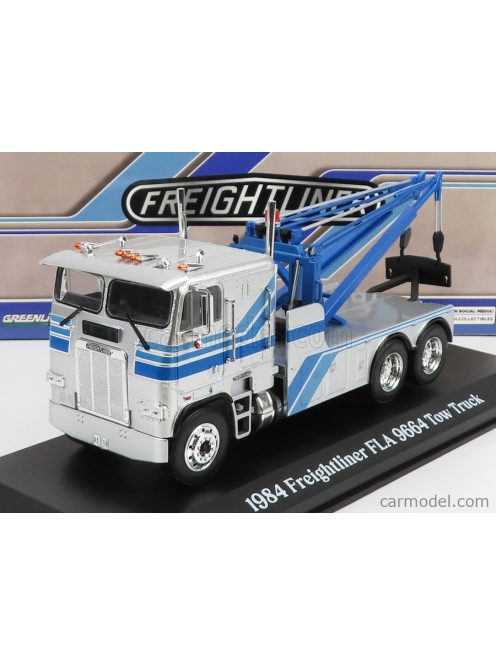 Greenlight - Freightliner Fla 9664 Tractor Truck Gru Crane 3-Assi Carro Attrezzi - Wrecker Road Service 1984 Silver Blue