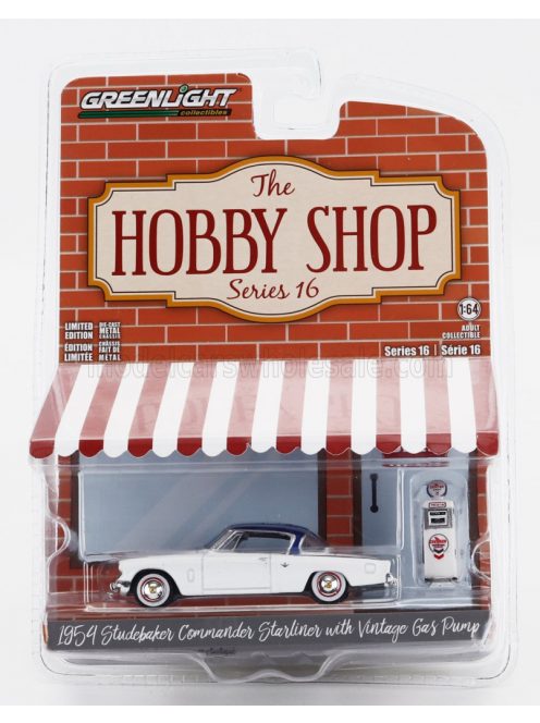 Greenlight - STUDEBAKER COMMANDER STARLINER WITH GAS PUMP WAYNE 505 1954 WHITE