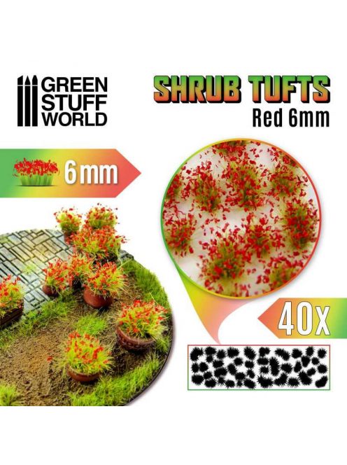 Green Stuff World - Shrubs TUFTS - 6mm self-adhesive - RED Flowers (40 pcs.)