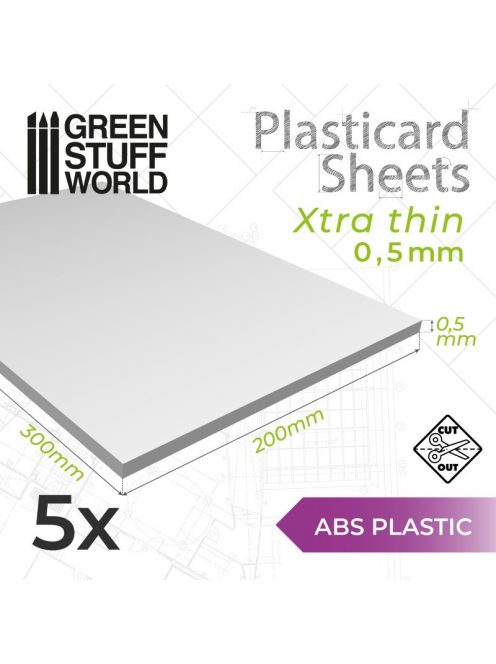 Green Stuff World - ABS Plasticard A4 - 0'5 mm COMBOx5 sheets