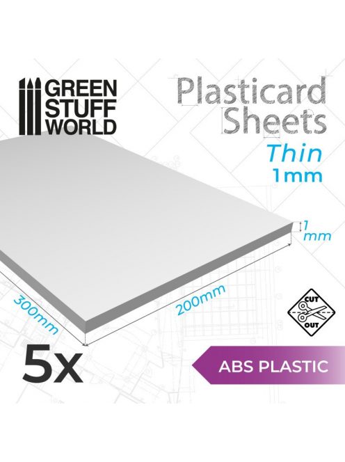 Green Stuff World - ABS Plasticard A4 - 1 mm COMBOx5 sheets