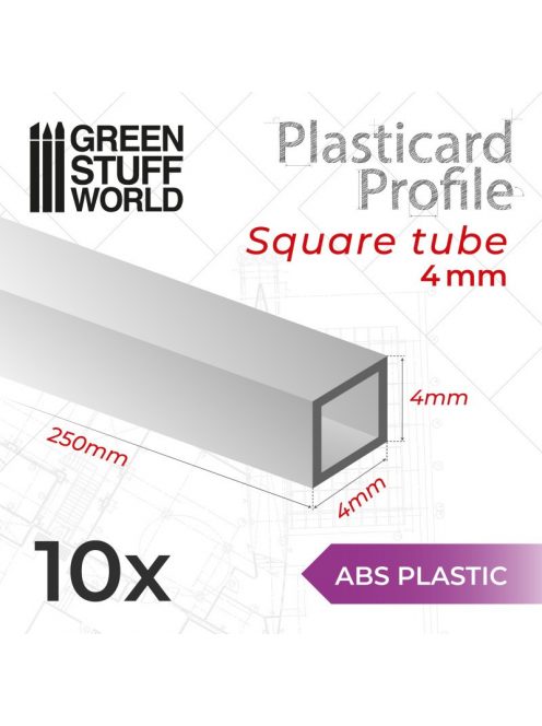 Green Stuff World - ABS Plasticard - Profile SQUARED TUBE 4mm