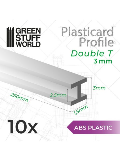 Green Stuff World - ABS Plasticard - Profile DOUBLE-T 3 mm