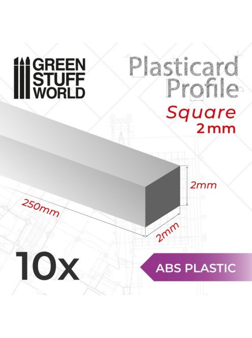 Green Stuff World - ABS Plasticard - Profile SQUARED ROD 2 mm