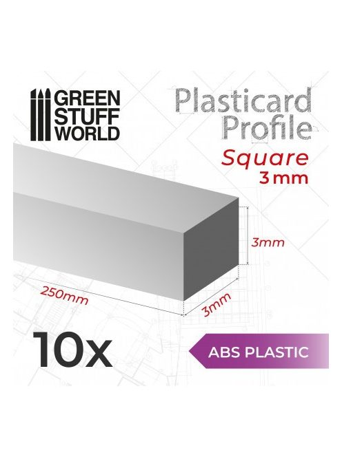 Green Stuff World - ABS Plasticard - Profile SQUARED ROD 3 mm