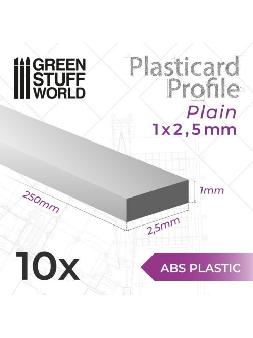 Green Stuff World - ABS Plasticard - Profile PLAIN 2.5mm