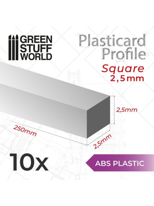 Green Stuff World - ABS Plasticard - Profile SQUARED ROD 2.5mm