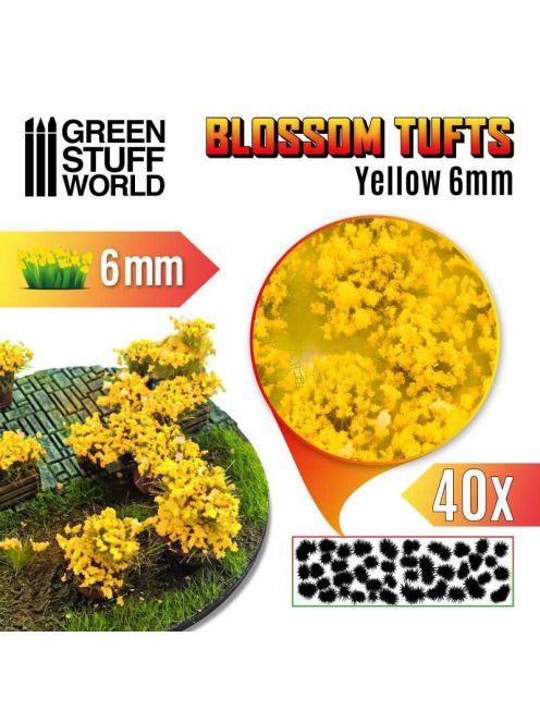 Green Stuff World - Blossom TUFTS - 6mm self-adhesive - YELLOW Flowers (40 pcs.)